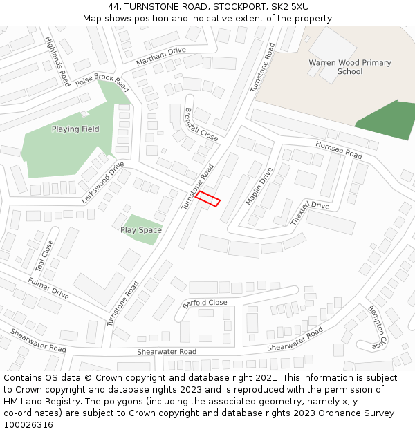 44, TURNSTONE ROAD, STOCKPORT, SK2 5XU: Location map and indicative extent of plot