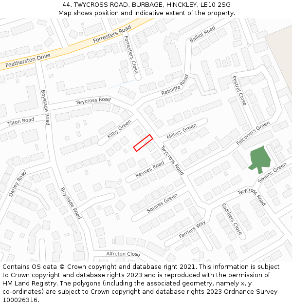 44, TWYCROSS ROAD, BURBAGE, HINCKLEY, LE10 2SG: Location map and indicative extent of plot