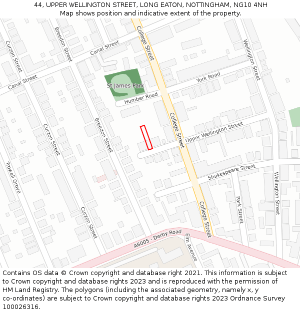 44, UPPER WELLINGTON STREET, LONG EATON, NOTTINGHAM, NG10 4NH: Location map and indicative extent of plot