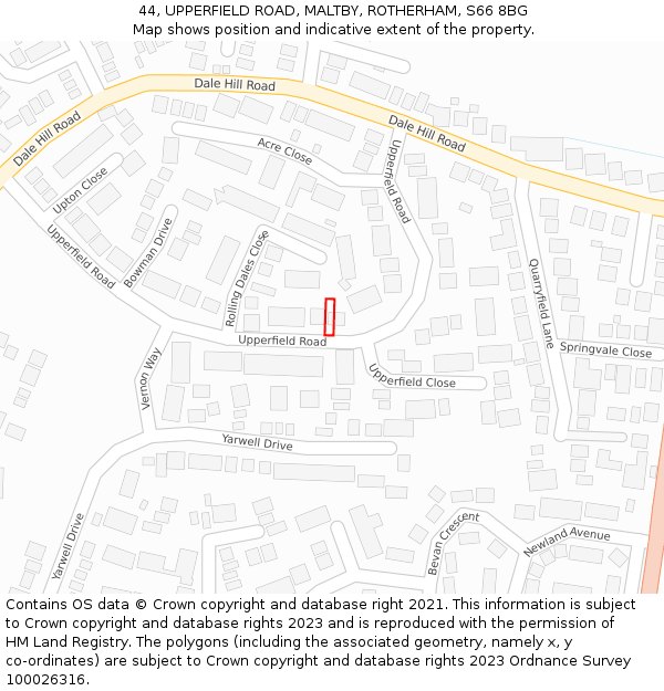 44, UPPERFIELD ROAD, MALTBY, ROTHERHAM, S66 8BG: Location map and indicative extent of plot