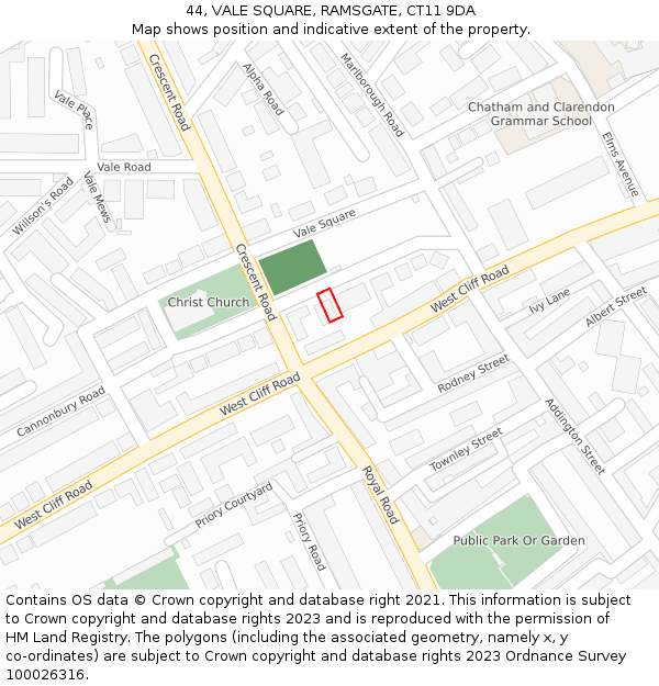 44, VALE SQUARE, RAMSGATE, CT11 9DA: Location map and indicative extent of plot