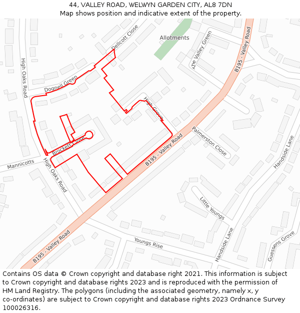 44, VALLEY ROAD, WELWYN GARDEN CITY, AL8 7DN: Location map and indicative extent of plot