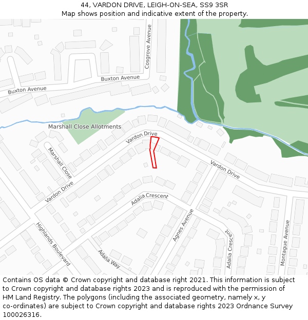 44, VARDON DRIVE, LEIGH-ON-SEA, SS9 3SR: Location map and indicative extent of plot