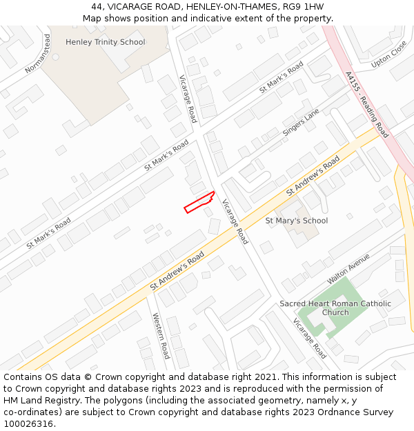 44, VICARAGE ROAD, HENLEY-ON-THAMES, RG9 1HW: Location map and indicative extent of plot