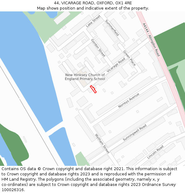 44, VICARAGE ROAD, OXFORD, OX1 4RE: Location map and indicative extent of plot