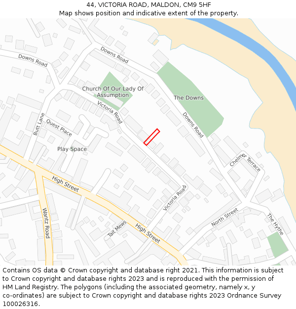 44, VICTORIA ROAD, MALDON, CM9 5HF: Location map and indicative extent of plot