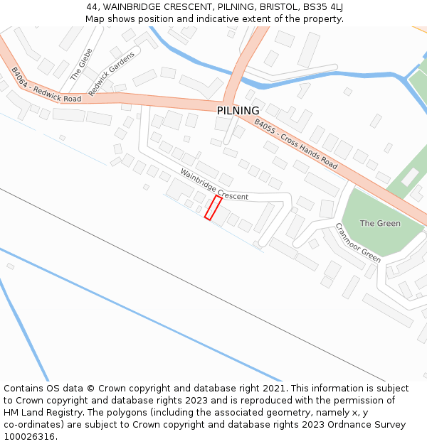 44, WAINBRIDGE CRESCENT, PILNING, BRISTOL, BS35 4LJ: Location map and indicative extent of plot