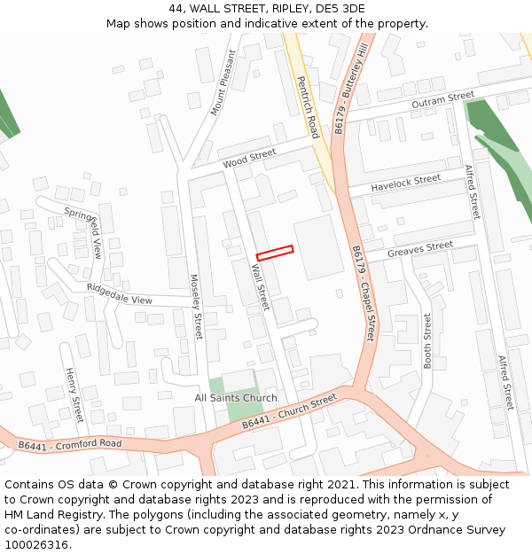 44, WALL STREET, RIPLEY, DE5 3DE: Location map and indicative extent of plot