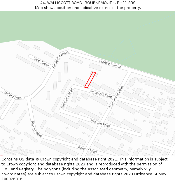 44, WALLISCOTT ROAD, BOURNEMOUTH, BH11 8RS: Location map and indicative extent of plot