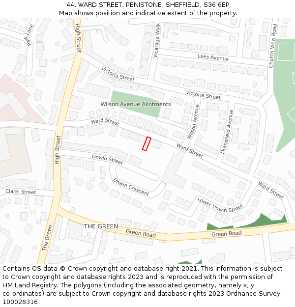 44, WARD STREET, PENISTONE, SHEFFIELD, S36 6EP: Location map and indicative extent of plot