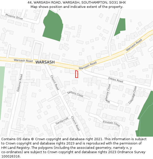 44, WARSASH ROAD, WARSASH, SOUTHAMPTON, SO31 9HX: Location map and indicative extent of plot