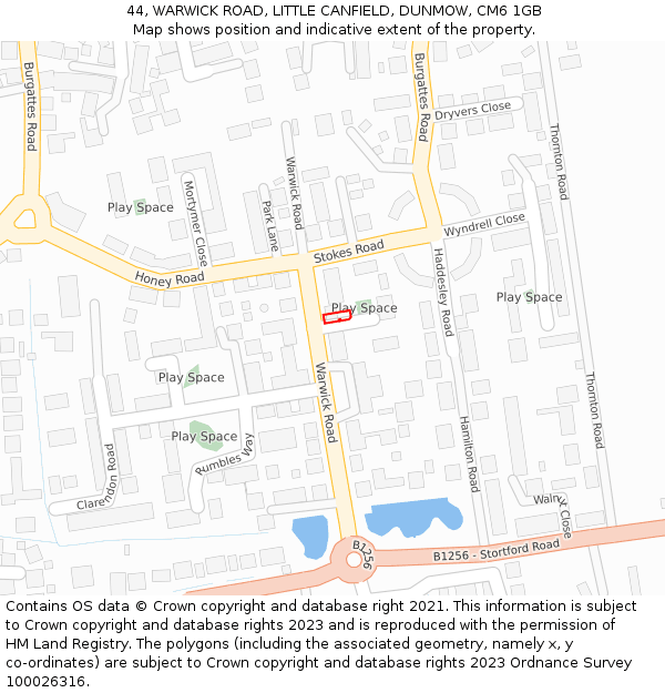 44, WARWICK ROAD, LITTLE CANFIELD, DUNMOW, CM6 1GB: Location map and indicative extent of plot