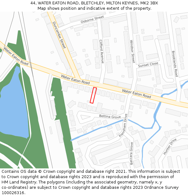 44, WATER EATON ROAD, BLETCHLEY, MILTON KEYNES, MK2 3BX: Location map and indicative extent of plot