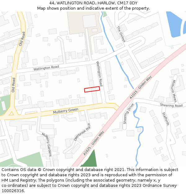 44, WATLINGTON ROAD, HARLOW, CM17 0DY: Location map and indicative extent of plot