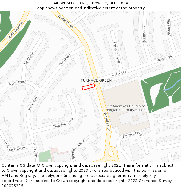 44, WEALD DRIVE, CRAWLEY, RH10 6PX: Location map and indicative extent of plot