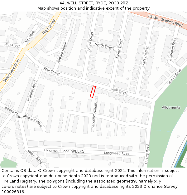 44, WELL STREET, RYDE, PO33 2RZ: Location map and indicative extent of plot