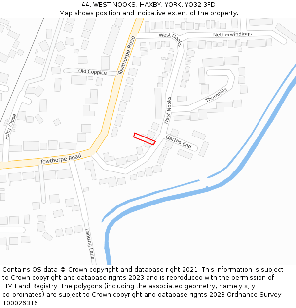 44, WEST NOOKS, HAXBY, YORK, YO32 3FD: Location map and indicative extent of plot