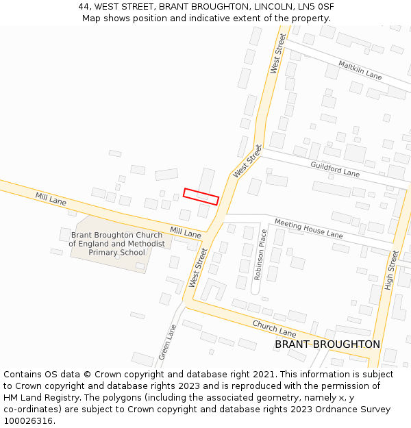 44, WEST STREET, BRANT BROUGHTON, LINCOLN, LN5 0SF: Location map and indicative extent of plot