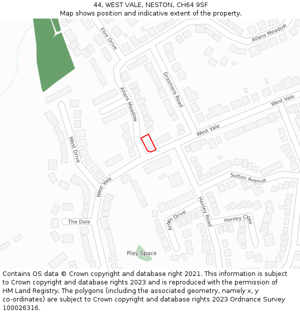 44, WEST VALE, NESTON, CH64 9SF: Location map and indicative extent of plot