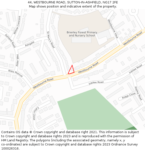 44, WESTBOURNE ROAD, SUTTON-IN-ASHFIELD, NG17 2FE: Location map and indicative extent of plot