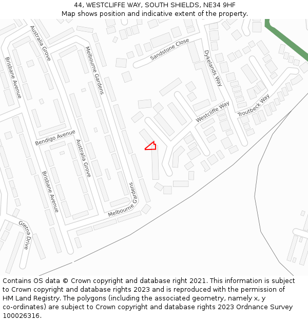 44, WESTCLIFFE WAY, SOUTH SHIELDS, NE34 9HF: Location map and indicative extent of plot