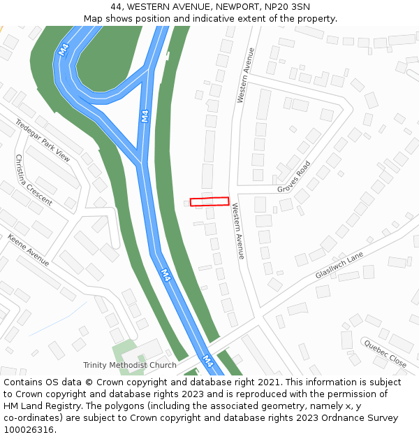 44, WESTERN AVENUE, NEWPORT, NP20 3SN: Location map and indicative extent of plot