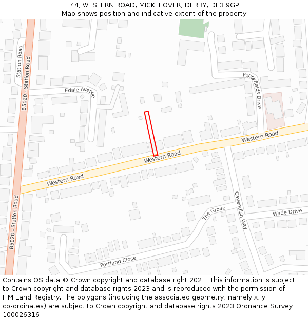 44, WESTERN ROAD, MICKLEOVER, DERBY, DE3 9GP: Location map and indicative extent of plot