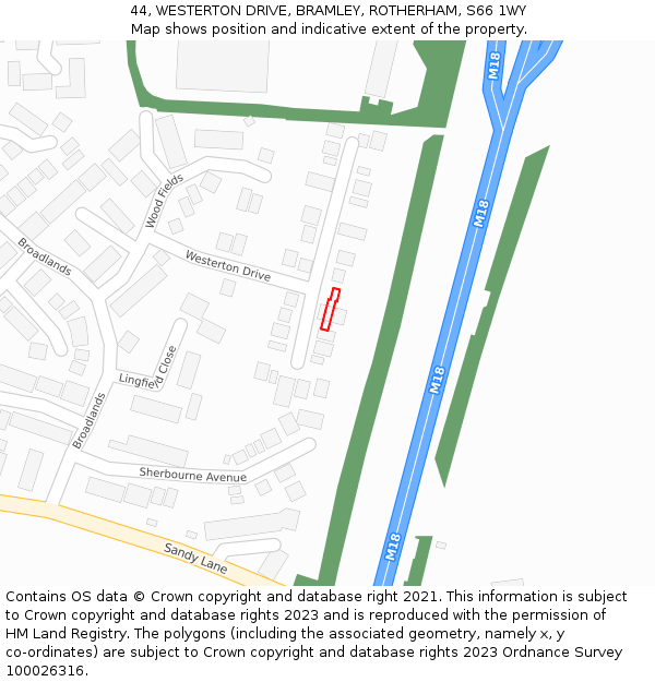 44, WESTERTON DRIVE, BRAMLEY, ROTHERHAM, S66 1WY: Location map and indicative extent of plot