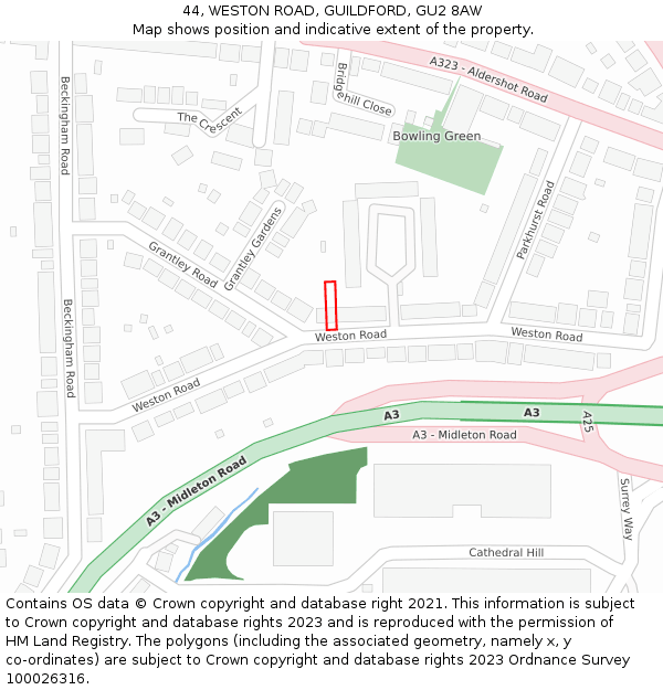 44, WESTON ROAD, GUILDFORD, GU2 8AW: Location map and indicative extent of plot