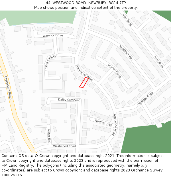 44, WESTWOOD ROAD, NEWBURY, RG14 7TP: Location map and indicative extent of plot