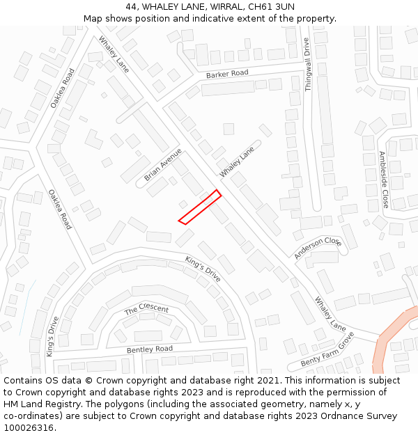 44, WHALEY LANE, WIRRAL, CH61 3UN: Location map and indicative extent of plot