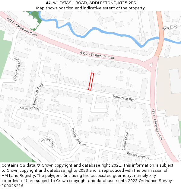 44, WHEATASH ROAD, ADDLESTONE, KT15 2ES: Location map and indicative extent of plot