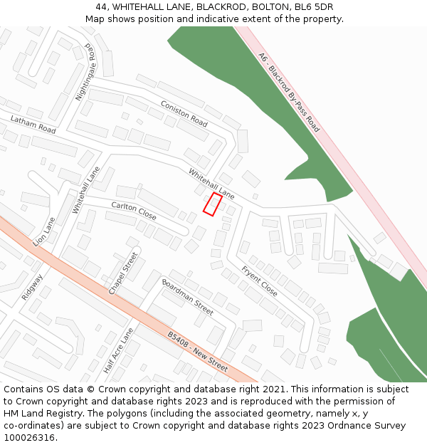 44, WHITEHALL LANE, BLACKROD, BOLTON, BL6 5DR: Location map and indicative extent of plot