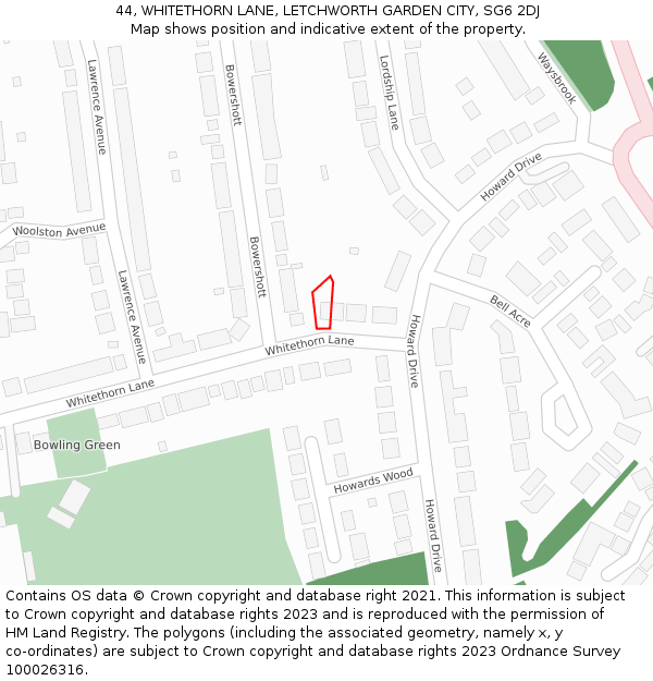 44, WHITETHORN LANE, LETCHWORTH GARDEN CITY, SG6 2DJ: Location map and indicative extent of plot