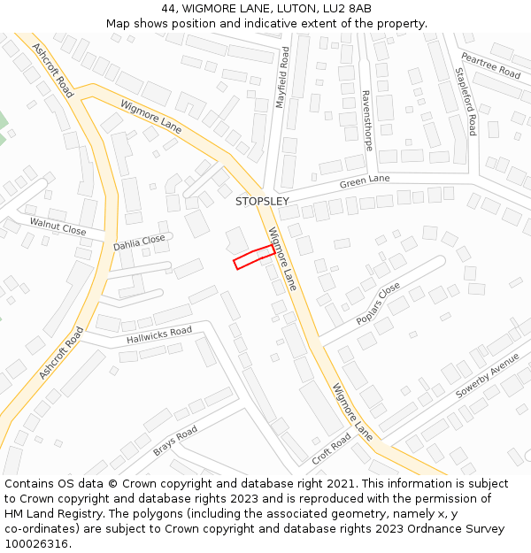 44, WIGMORE LANE, LUTON, LU2 8AB: Location map and indicative extent of plot