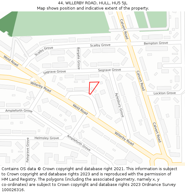 44, WILLERBY ROAD, HULL, HU5 5JL: Location map and indicative extent of plot