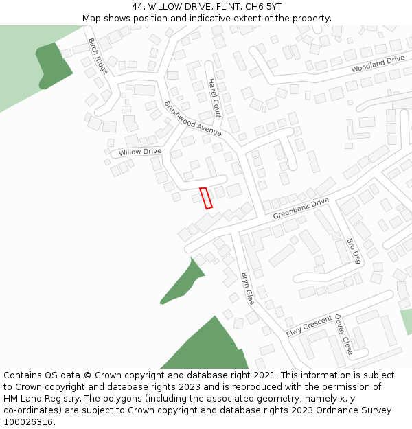 44, WILLOW DRIVE, FLINT, CH6 5YT: Location map and indicative extent of plot