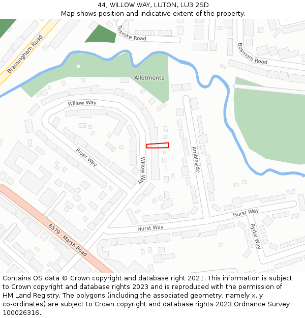 44, WILLOW WAY, LUTON, LU3 2SD: Location map and indicative extent of plot
