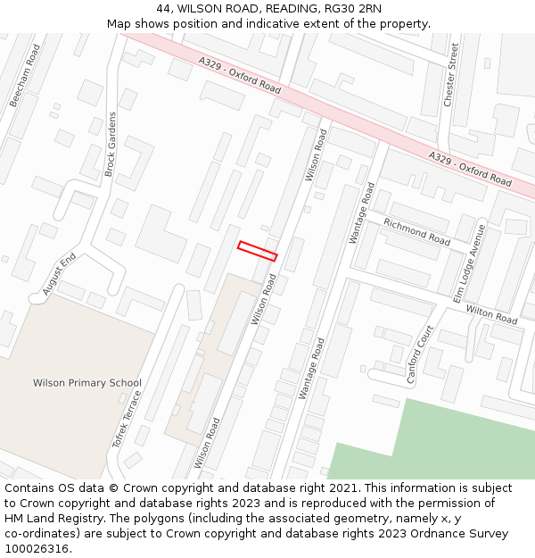 44, WILSON ROAD, READING, RG30 2RN: Location map and indicative extent of plot