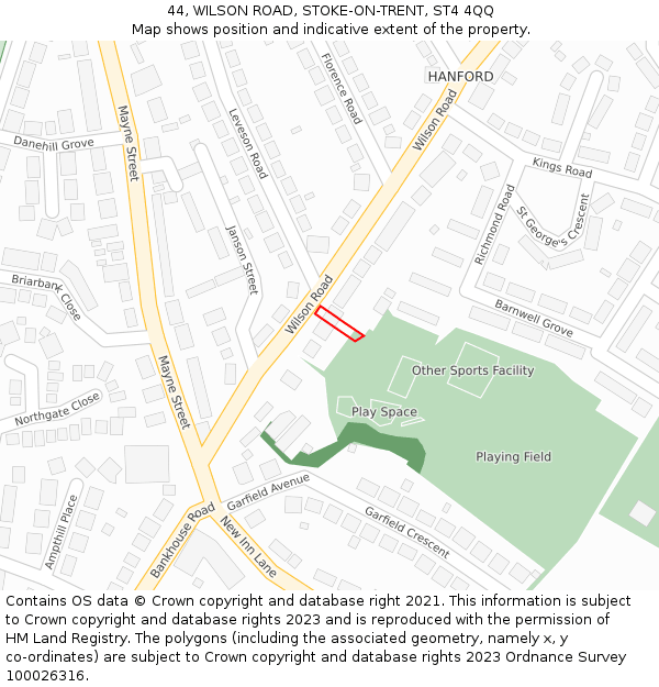 44, WILSON ROAD, STOKE-ON-TRENT, ST4 4QQ: Location map and indicative extent of plot