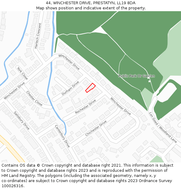 44, WINCHESTER DRIVE, PRESTATYN, LL19 8DA: Location map and indicative extent of plot