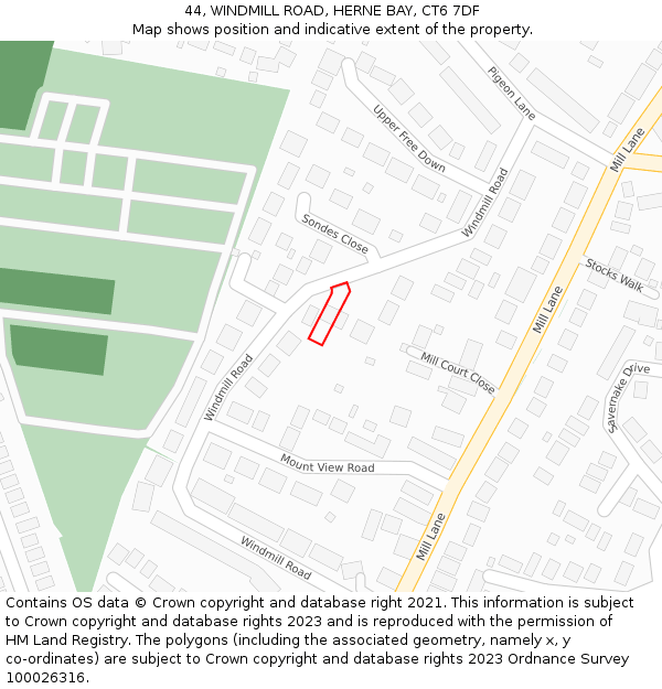 44, WINDMILL ROAD, HERNE BAY, CT6 7DF: Location map and indicative extent of plot