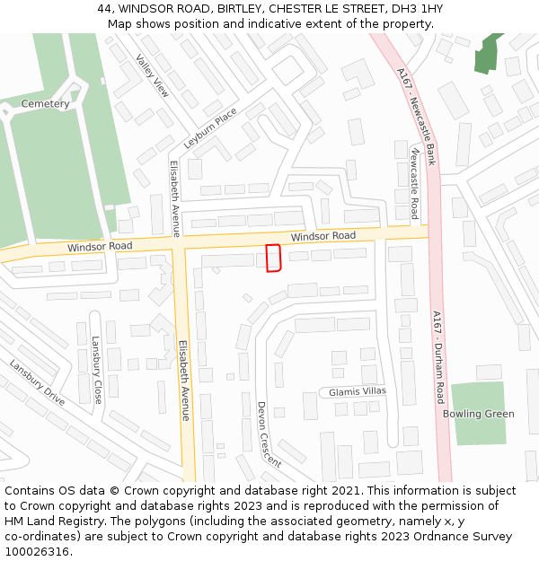 44, WINDSOR ROAD, BIRTLEY, CHESTER LE STREET, DH3 1HY: Location map and indicative extent of plot