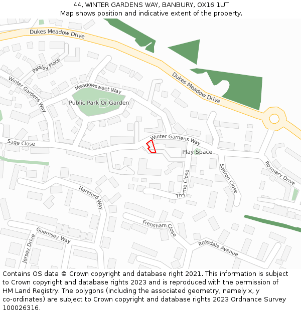 44, WINTER GARDENS WAY, BANBURY, OX16 1UT: Location map and indicative extent of plot