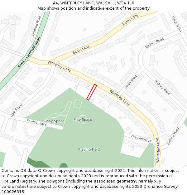 44, WINTERLEY LANE, WALSALL, WS4 1LR: Location map and indicative extent of plot