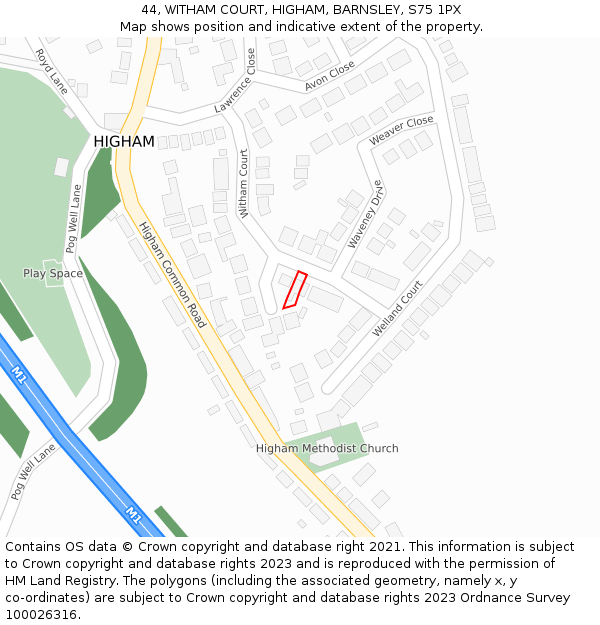 44, WITHAM COURT, HIGHAM, BARNSLEY, S75 1PX: Location map and indicative extent of plot