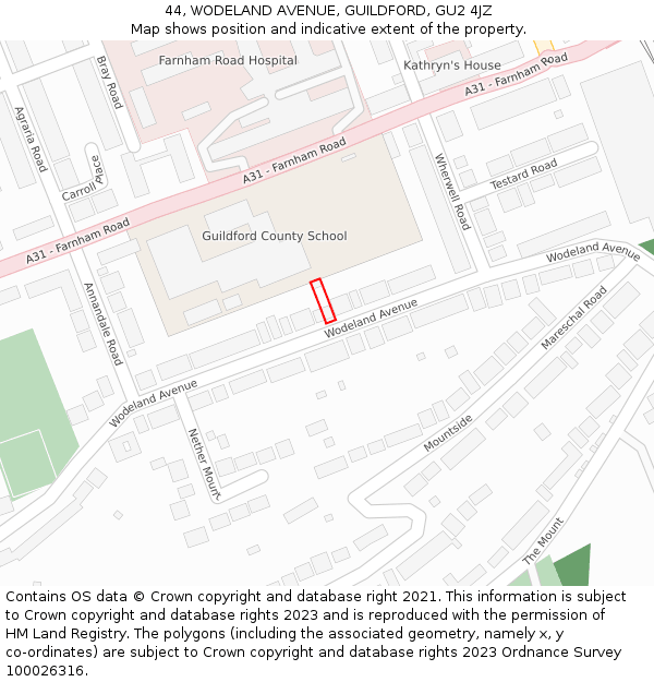 44, WODELAND AVENUE, GUILDFORD, GU2 4JZ: Location map and indicative extent of plot