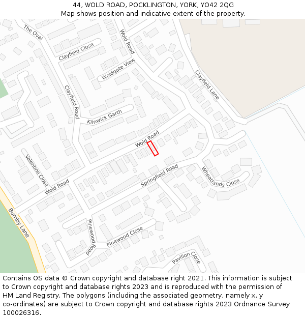 44, WOLD ROAD, POCKLINGTON, YORK, YO42 2QG: Location map and indicative extent of plot