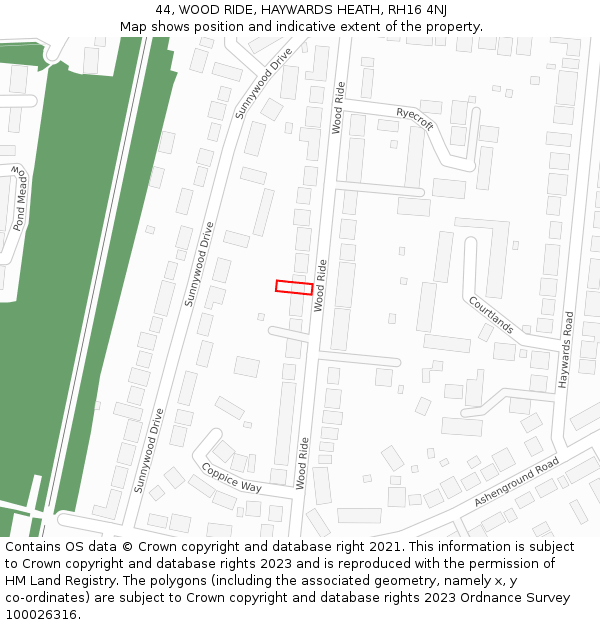 44, WOOD RIDE, HAYWARDS HEATH, RH16 4NJ: Location map and indicative extent of plot