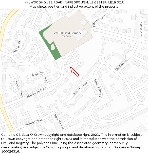 44, WOODHOUSE ROAD, NARBOROUGH, LEICESTER, LE19 3ZA: Location map and indicative extent of plot